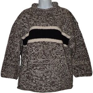 Inka's World 100% Wool Pullover Sweater Women XL Roll Neck Rag Gray‎ Black Retro